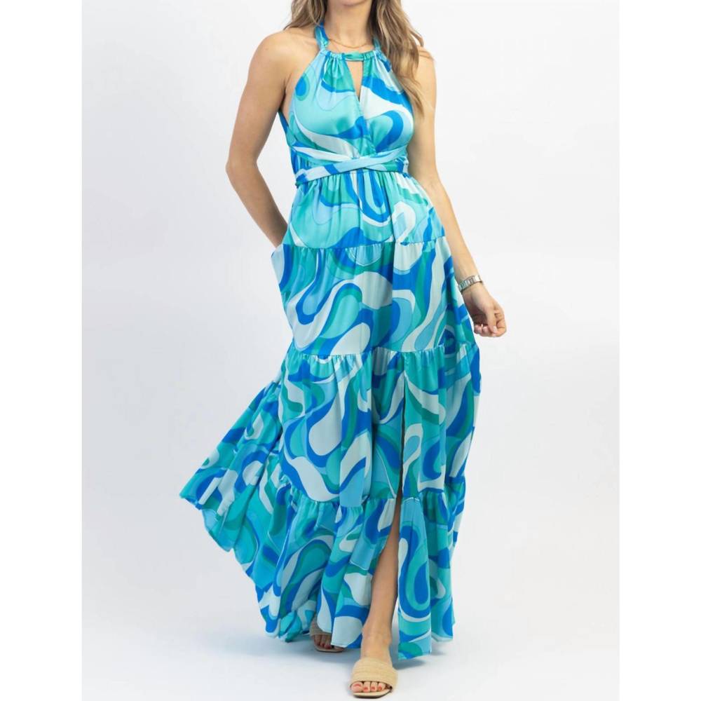 NEW AAKAA paradiso halter maxi dress in multiblue - Picture 3 of 6